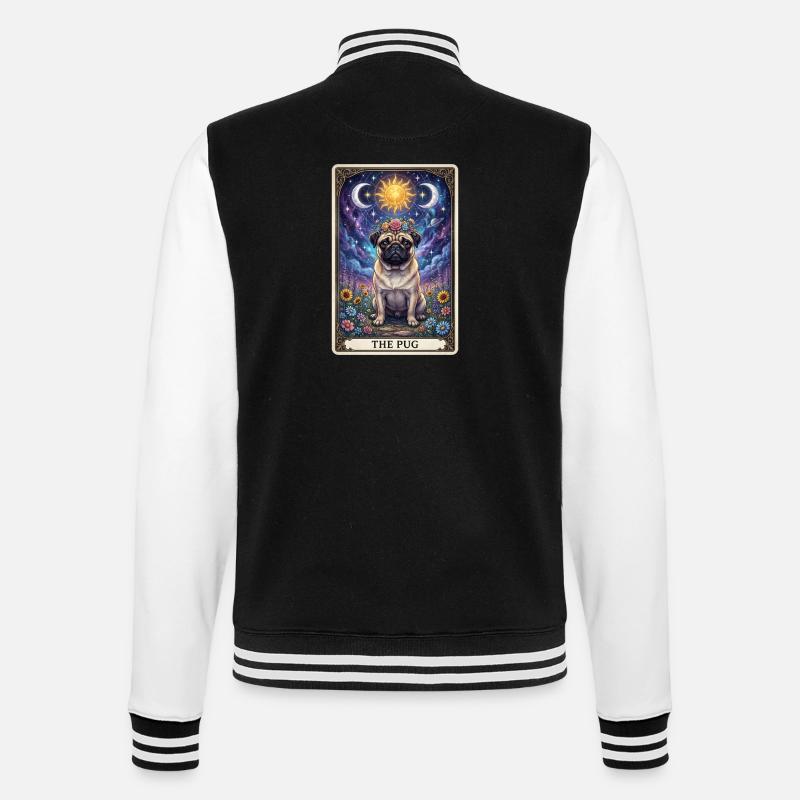 Sonnenmond Mops Tarot Illustration - College-Sweatjacke - Schwarz/Weiß