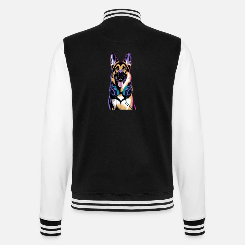 Deutscher Schäferhund mit Kopfhörer - College-Sweatjacke - Schwarz/Weiß