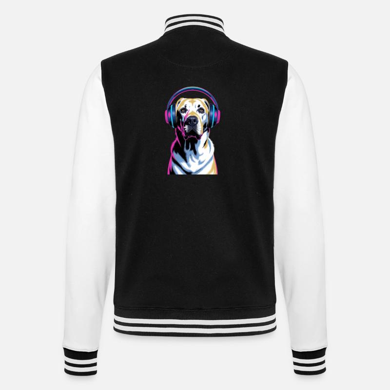 Labrador mit Kopfhörern - College-Sweatjacke - Schwarz/Weiß