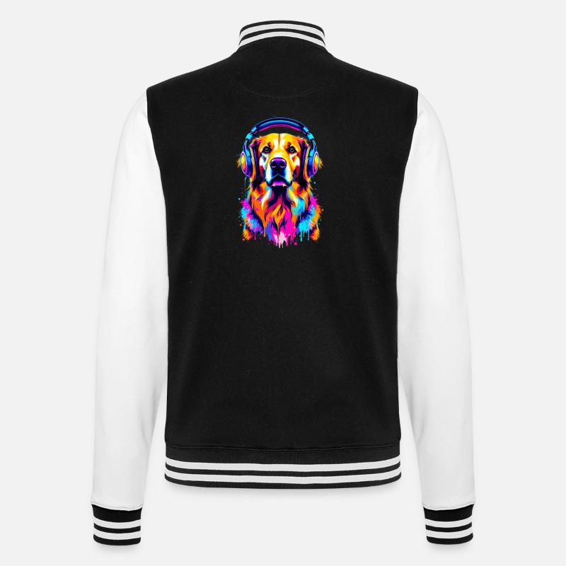 Golden Retriever mit Kopfhörer - College-Sweatjacke - Schwarz/Weiß