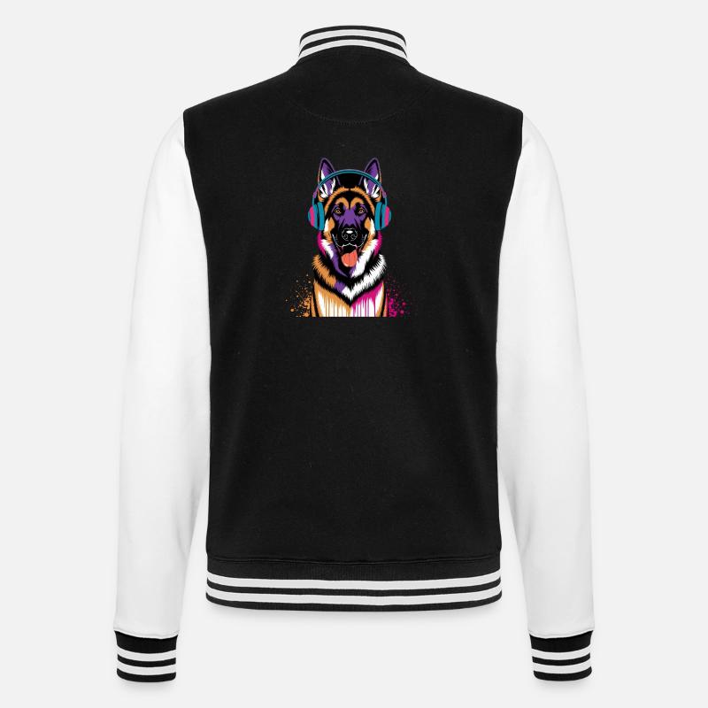 German Shepherd with Headphones - College Sweat Jacket - black/white