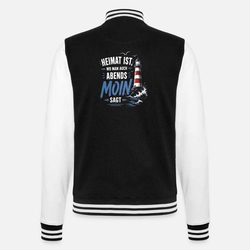 Heimat Moin Abend Leuchtturm - College-Sweatjacke - Schwarz/Weiß