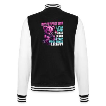 Pastel Goth Soft Goth Gaming Gamer - College Sweat Jacket - black/white - Back - Marisol (170cm)
