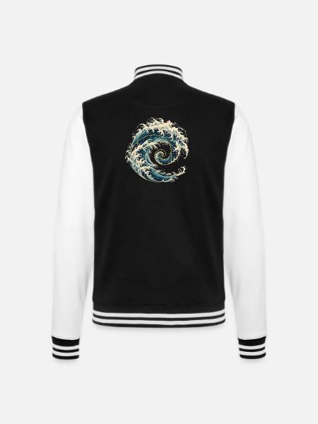 Kanagawa Welle Fibonacci Spirale – Japanische Kuns - College-Sweatjacke - Schwarz/Weiß