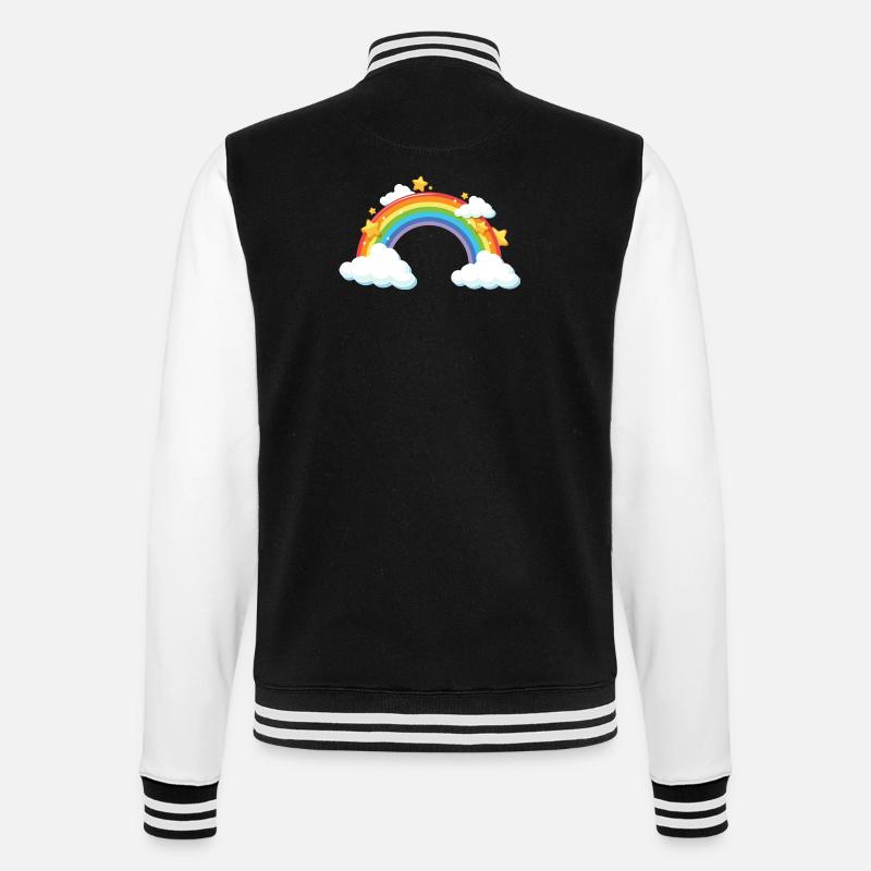 Rainbow Arc with Clouds and Stars - College Sweat Jacket - black/white