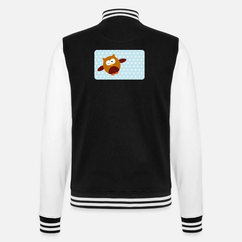 Lustige Eule mit Sternchen blau | personalisierbar - College-Sweatjacke - Schwarz/Weiß