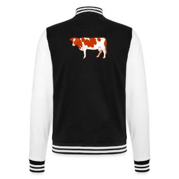 Cow red-fur looks to the side - College Sweat Jacket - black/white - Back - Marisol (170cm)