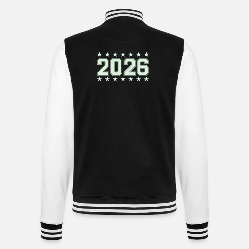 2026 Retro Blockschrift mit Sternen - College-Sweatjacke - Schwarz/Weiß
