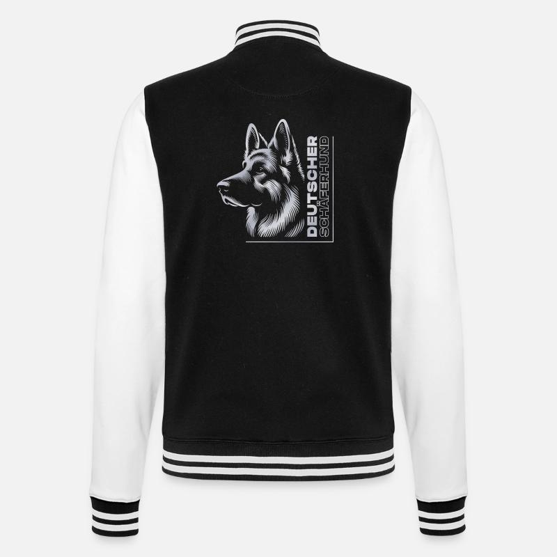German Shepherd Drawing Head Silver - College Sweat Jacket - black/white