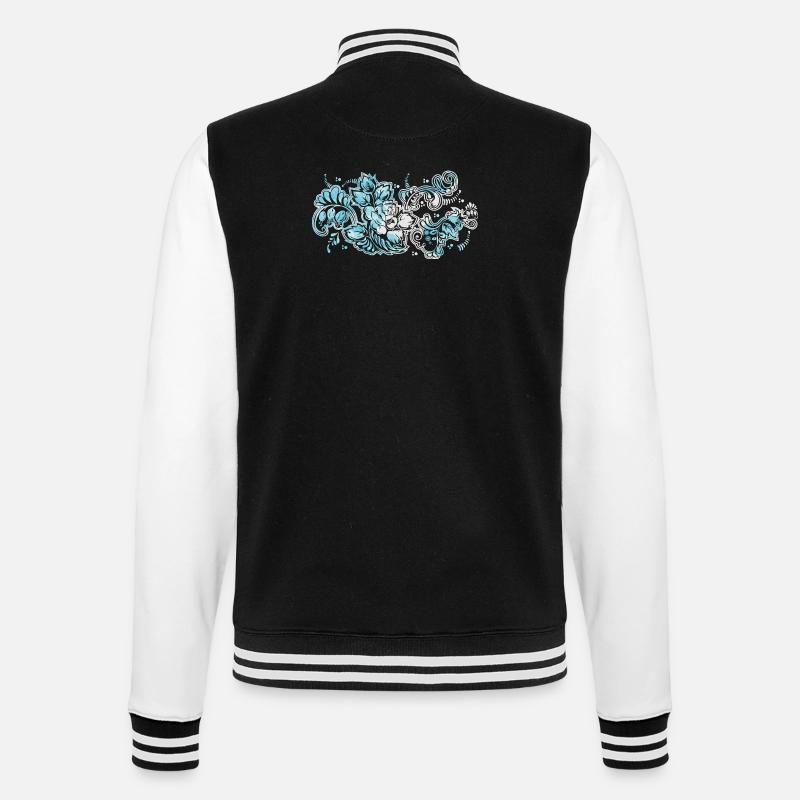 Blue Flower Pattern - College Sweat Jacket - black/white