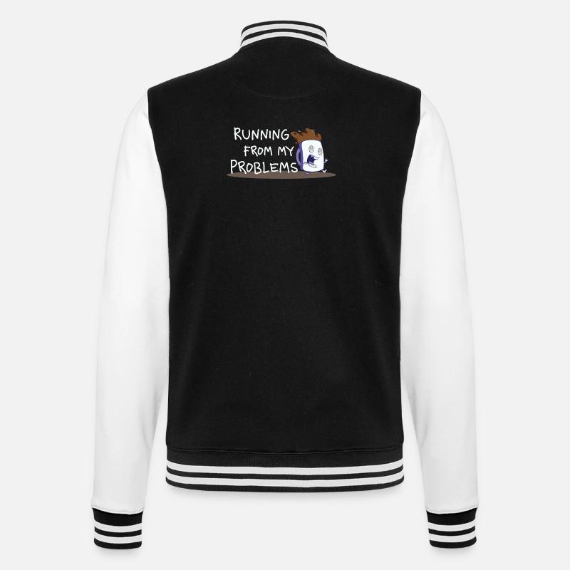 Running from My Problems – Kaffee Cartoon - College-Sweatjacke - Schwarz/Weiß