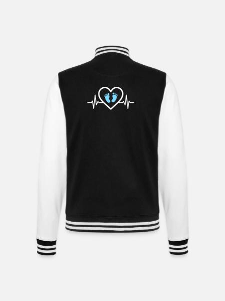 Pregnancy Announcement Heart Blue Footprints Boy - College Sweat Jacket - black/white