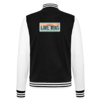 Retro Nummernschild – Love Wins Rainbow - College-Sweatjacke - Schwarz/Weiß - Hinten - Marisol (170cm)