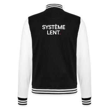Slow system, humor, fatigue, work - College Sweat Jacket - black/white - Back - Marisol (170cm)