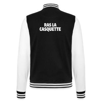j'en ai marre, ras la casquette, casquette - Veste Teddy - noir/blanc - Dos - Marisol (170cm)