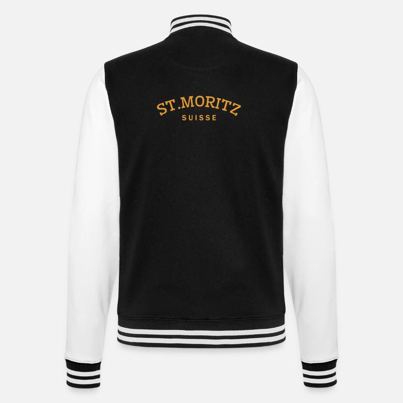 St. Moritz - Suisse - Schweiz - Swiss - College-Sweatjacke - Schwarz/Weiß