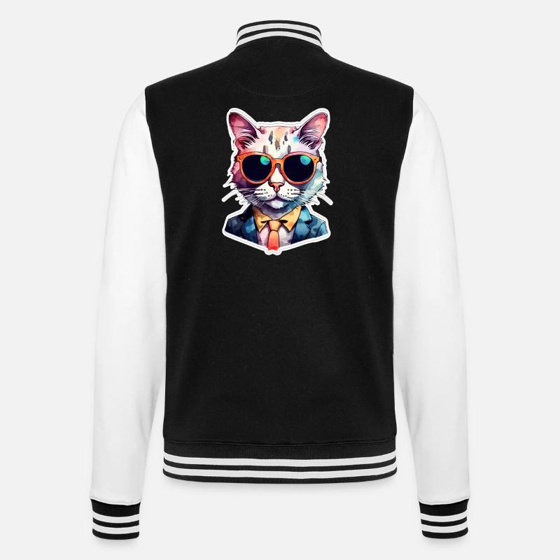 chat lunette - mignon aquarelle - Veste Teddy - noir/blanc