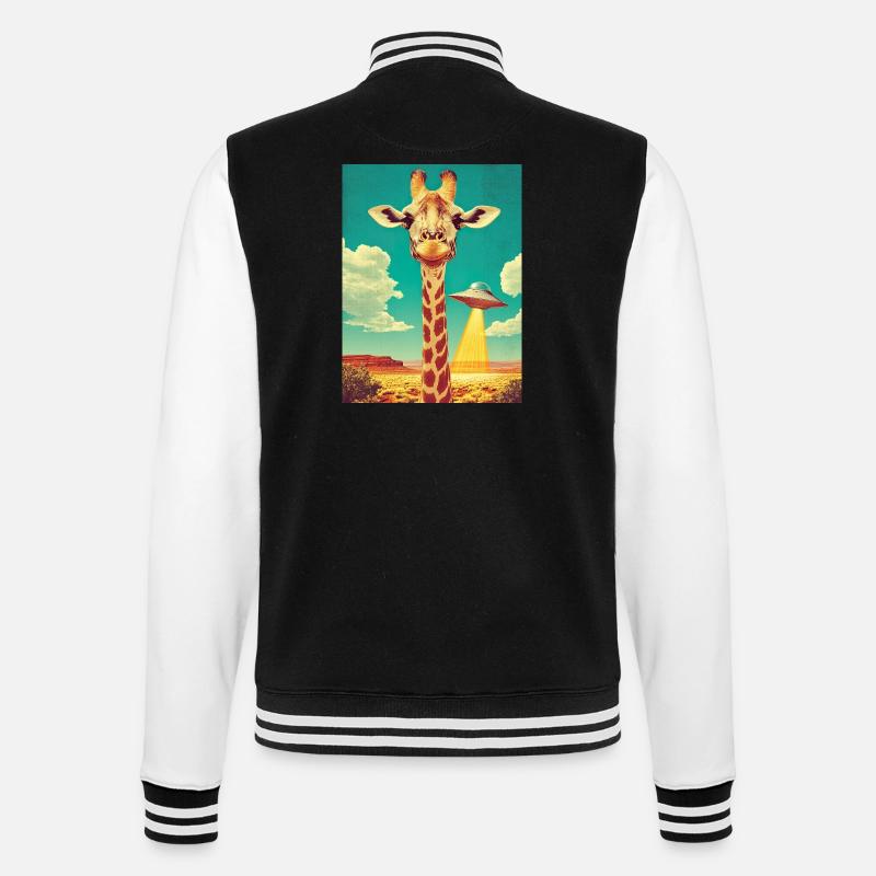 Retro Giraffe mit UFO - College-Sweatjacke - Schwarz/Weiß