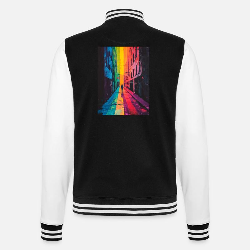 Regenbogen Allee - Bunte Straße - College-Sweatjacke - Schwarz/Weiß