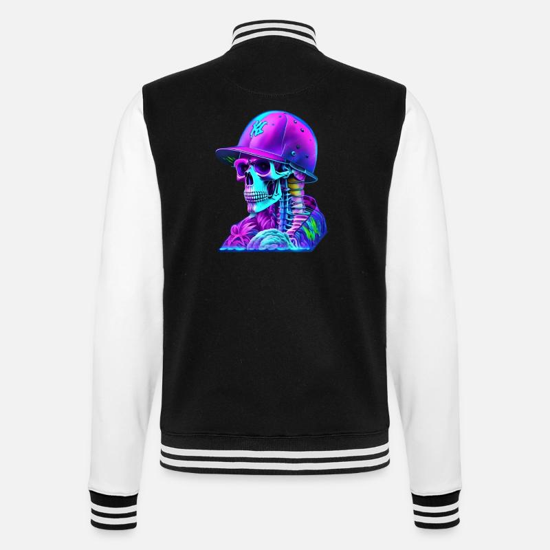 Skelett mit Kappe - College-Sweatjacke - Schwarz/Weiß