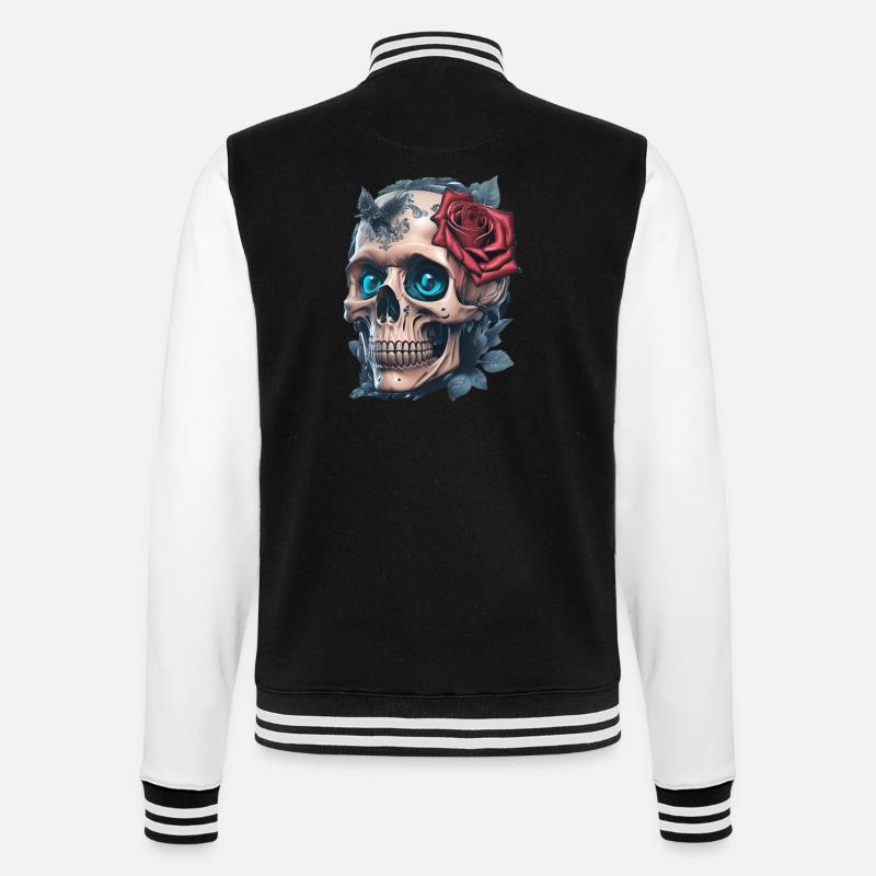 Crâne avec des roses - Veste Teddy - noir/blanc