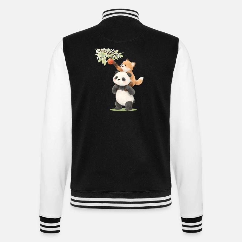 Panda and fox with apple illustration - College Sweat Jacket - black/white