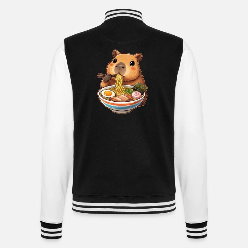 Capybara isst Ramen Nudeln - College-Sweatjacke - Schwarz/Weiß