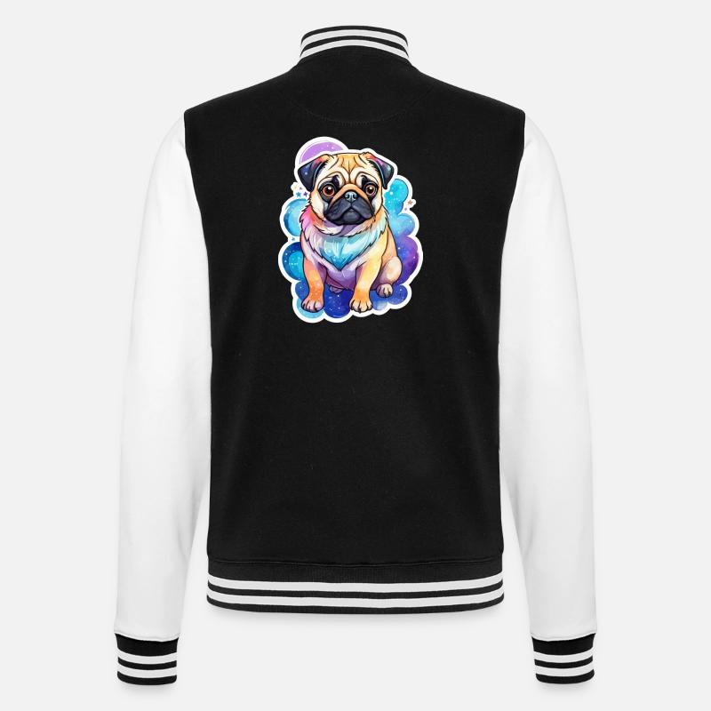 Mops Wasserfarben - College-Sweatjacke - Schwarz/Weiß