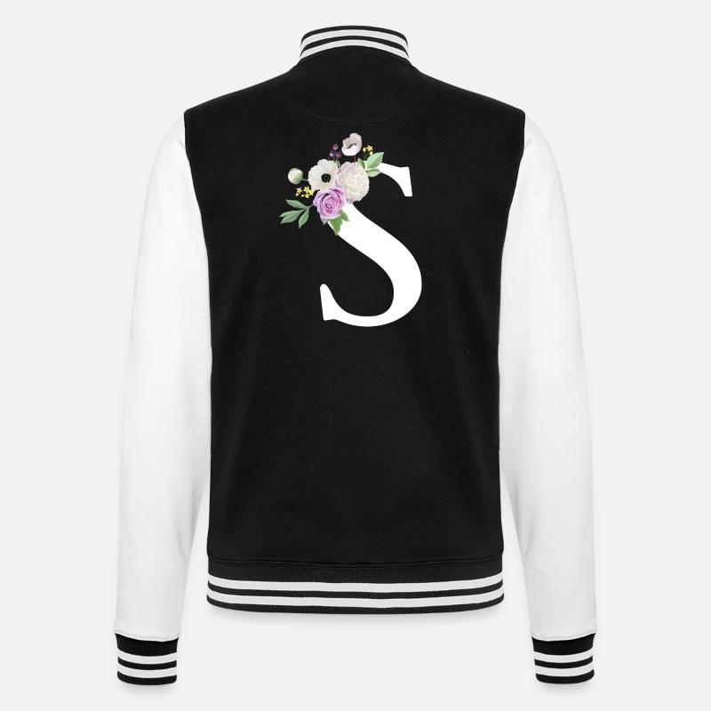 Lila Blumenbuchstabe S - College-Sweatjacke - Schwarz/Weiß