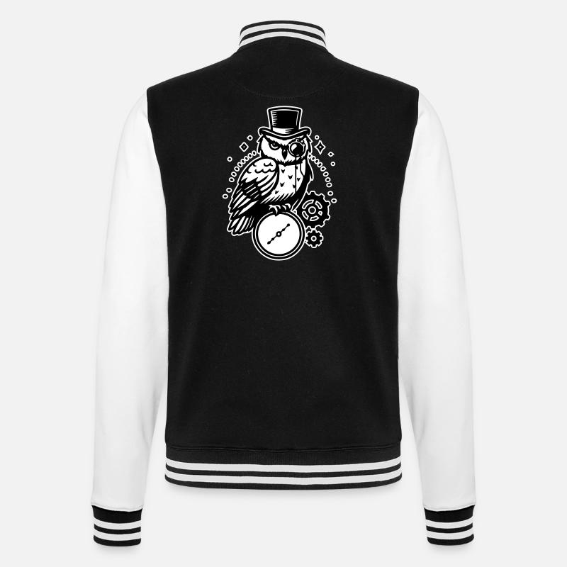 Steampunk Eule und Uhr Design - College-Sweatjacke - Schwarz/Weiß