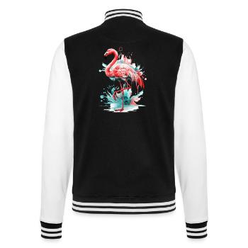 Oiseau flamant rose exotique éclaboussure d’été rose rose - Veste Teddy - noir/blanc - Dos - Marisol (170cm)