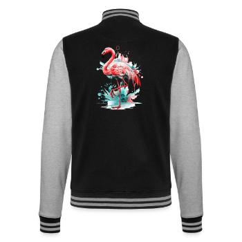 Oiseau flamant rose exotique éclaboussure d’été rose rose - Veste Teddy - noir/gris chiné - Dos - Marisol (170cm)