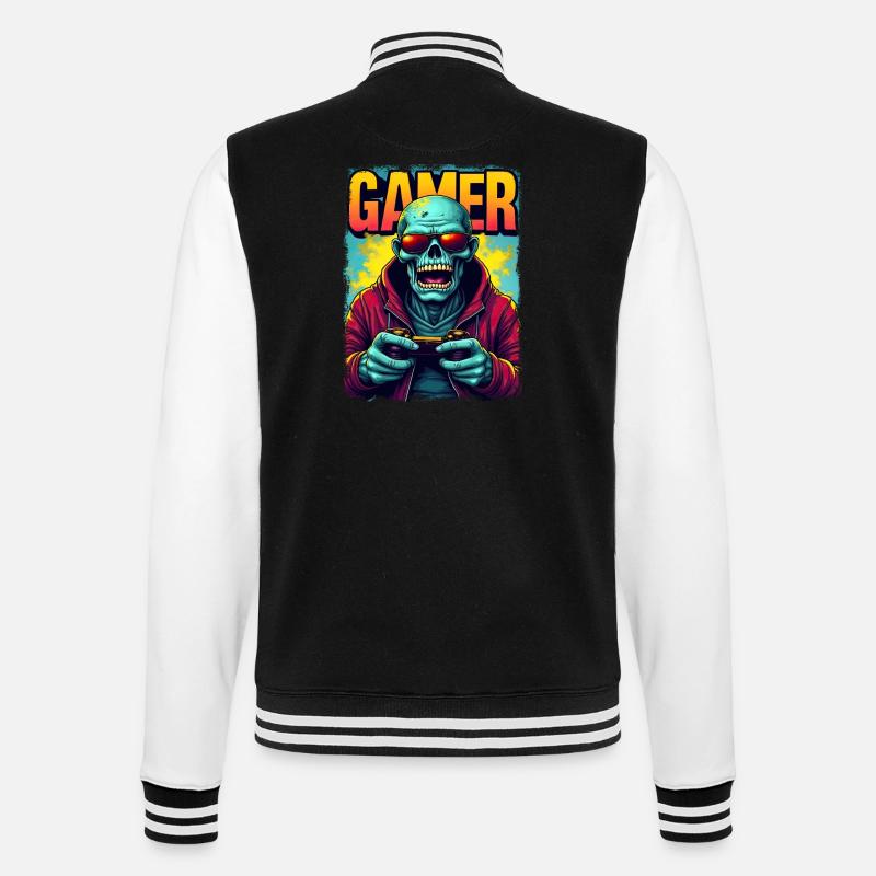 Zocker-Zombie mit Controller - College-Sweatjacke - Schwarz/Weiß