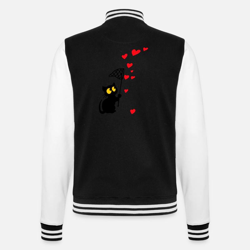 cat catches hearts - College Sweat Jacket - black/white