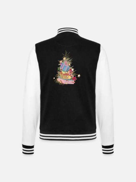 Weihnachtsbaum mit Geschenken und Lebkuchen - College-Sweatjacke - Schwarz/Weiß