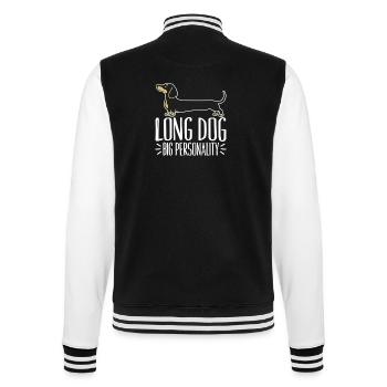 Dackel: Langer Hund, große Persönlichkeit - College-Sweatjacke - Schwarz/Weiß - Hinten - Marisol (170cm)