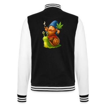 Cooler Zwerg kiffend auf Schnecke - Cannabis -Weed - College-Sweatjacke - Schwarz/Weiß - Hinten - Marisol (170cm)