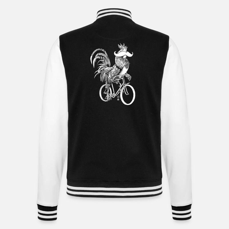 Rooster & Bicycles - weiße Version - College-Sweatjacke - Schwarz/Weiß