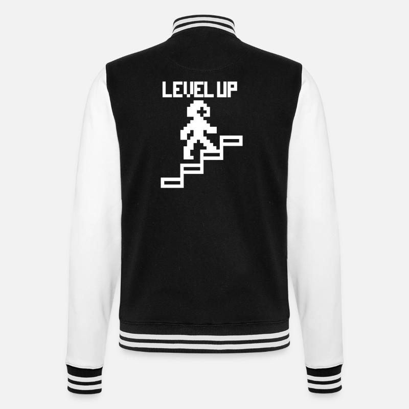 Level up - funny gaming pixels - College Sweat Jacket - black/white