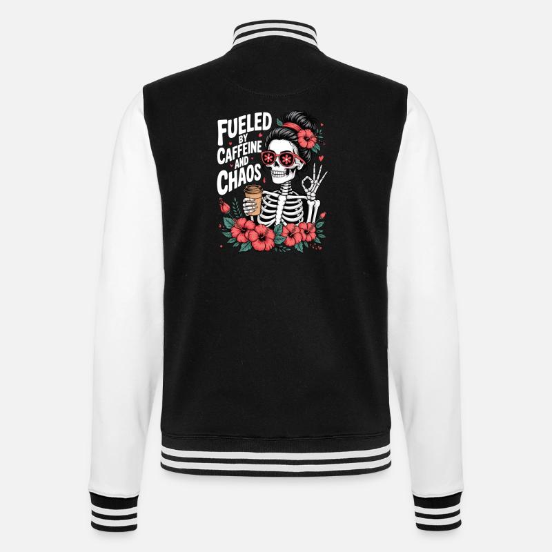 Mutter Koffein Mutter Skelett Kaffee - College-Sweatjacke - Schwarz/Weiß