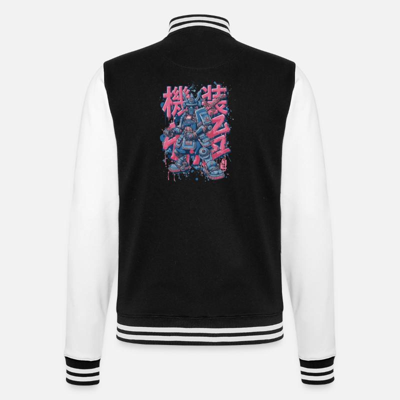Samurai Mech – Anime Manga Robot Motif - College Sweat Jacket - black/white