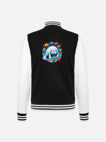 Seekuh mit vielen bunten Fischen und Seestern - College-Sweatjacke - Schwarz/Weiß