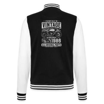1986 Vintage Birthday Cafe Racer Motorcycle - College Sweat Jacket - black/white - Back - Marisol (170cm)