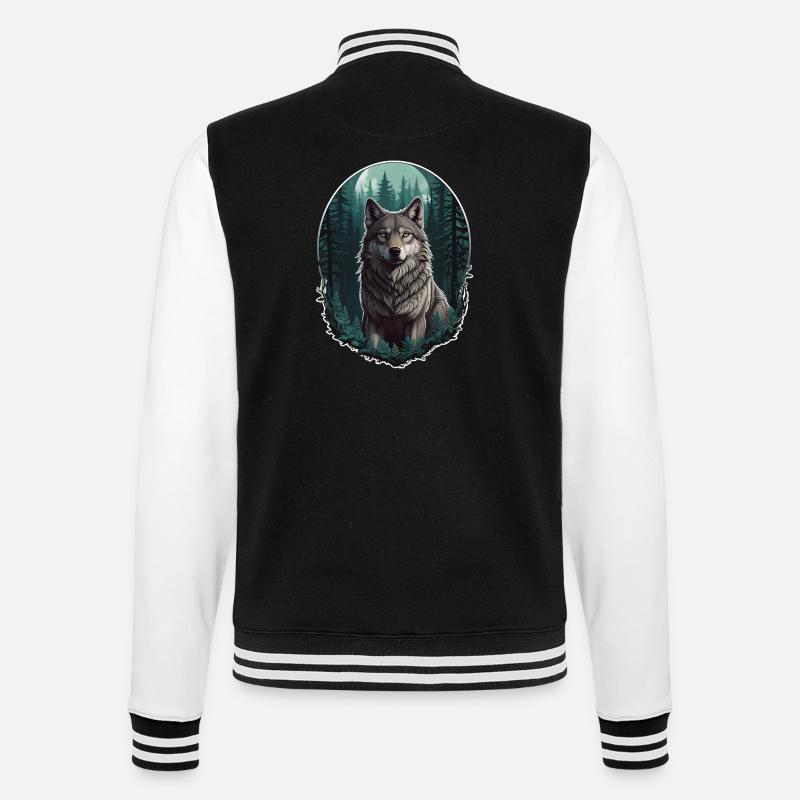 Wolf in the moonlight - College Sweat Jacket - black/white