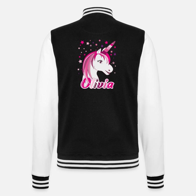 Olivia Einhorn, Mädchenname - College-Sweatjacke - Schwarz/Weiß
