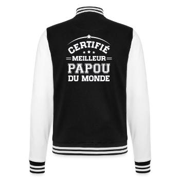Fête Grand-Père - Certifié Meilleur Papou du Monde - Veste Teddy - noir/blanc - Dos - Marisol (170cm)