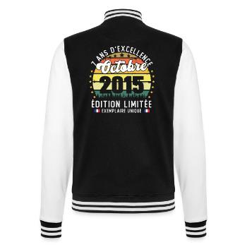 7 Ans Anniversaire Vintage Né en Octobre 2015 - Veste Teddy - noir/blanc - Dos - Marisol (170cm)