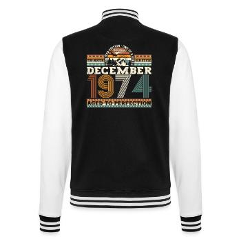 December Vintage 1974 48th Birthday Gift - College Sweat Jacket - black/white - Back - Marisol (170cm)
