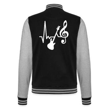 E- Bass - Herzschlag - Ich liebe Bass spielen - College-Sweatjacke - Schwarz/Grau meliert - Hinten - Marisol (170cm)