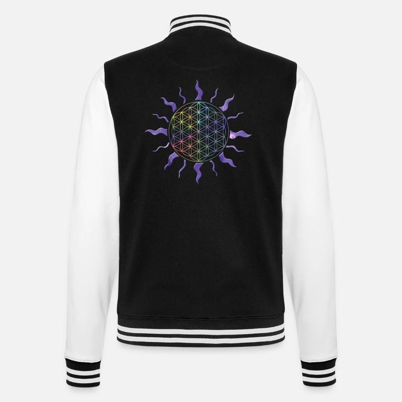 Blume des Lebens Sonne Mandala Regenbogen - College-Sweatjacke - Schwarz/Weiß